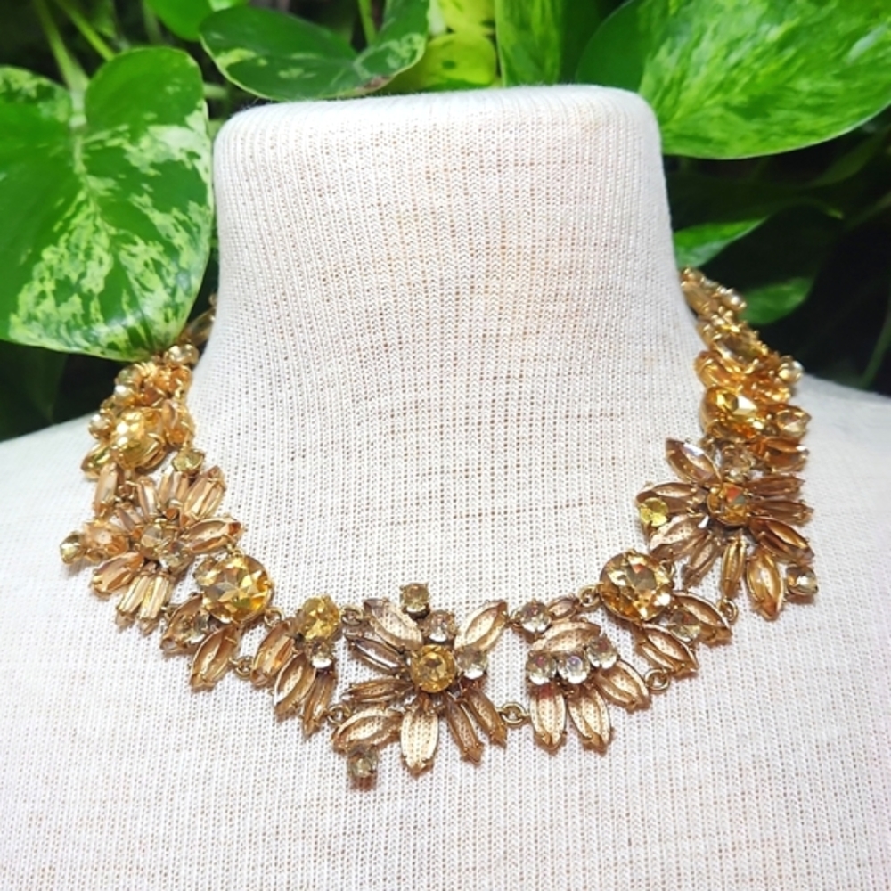 J. Crew Champaign Crystal Cluster Necklace